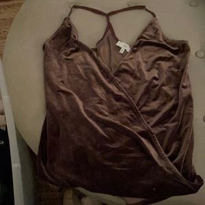 Brown velvet tank top with cross cross front and racer back.Size XS From NSR